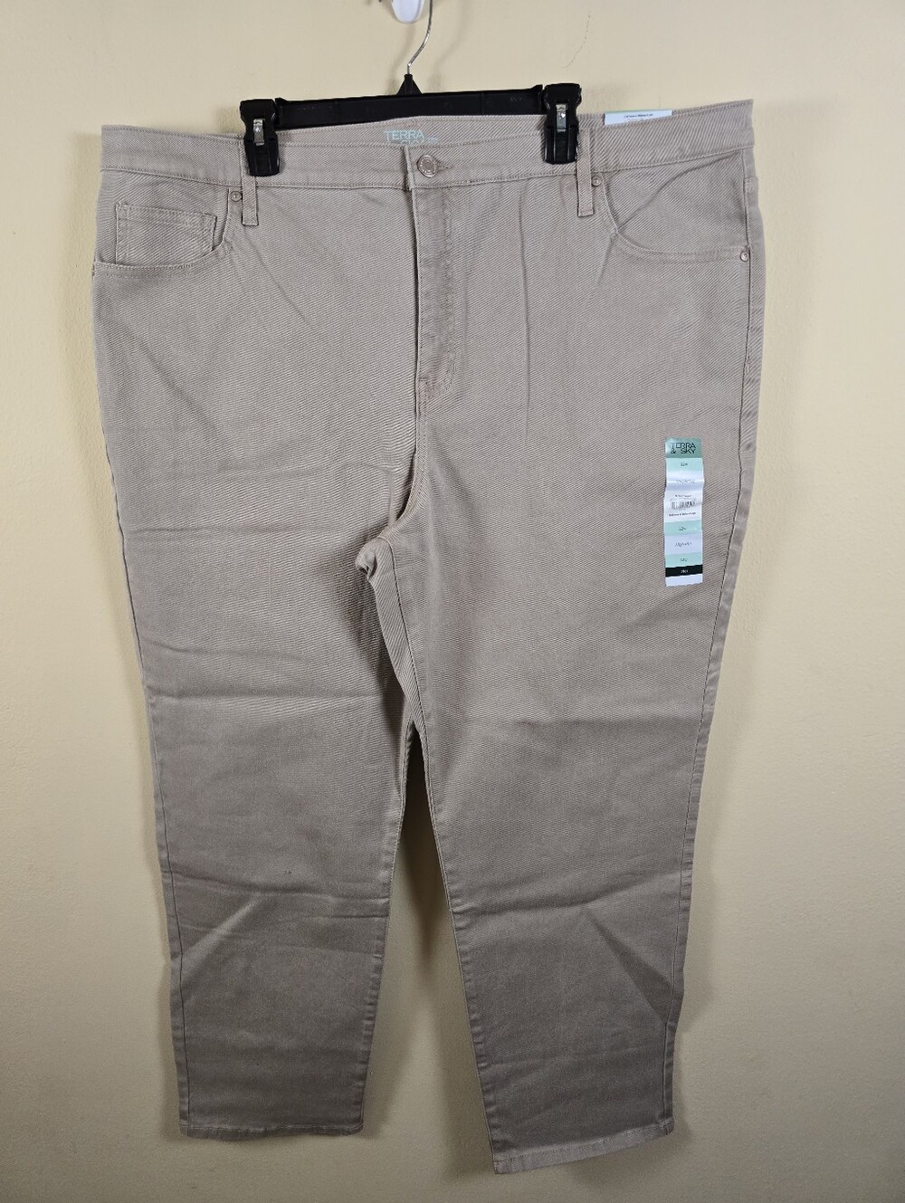 Terra & Sky Women's Plus High Rise Straight Jeans Khaki 28 Inch Inseam